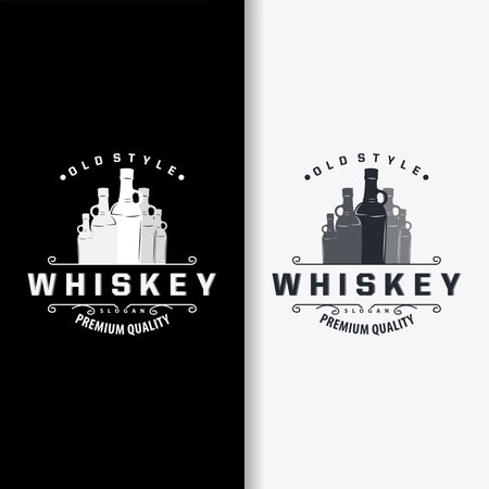 Whiskey Logo, Drink Label Design With Old Retro Vintage Ornament Illustration Premium Templateのイラスト素材