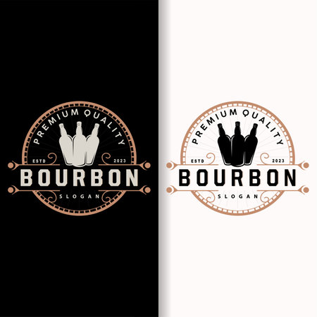 Whiskey Logo, Drink Label Design With Old Retro Vintage Ornament Illustration Premium Templateのイラスト素材