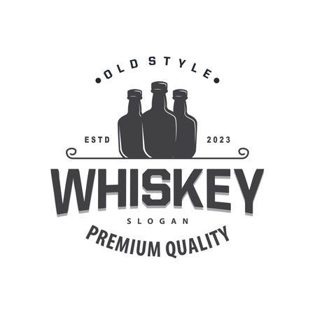 Whiskey Logo, Drink Label Design With Old Retro Vintage Ornament Illustration Premium Templateのイラスト素材
