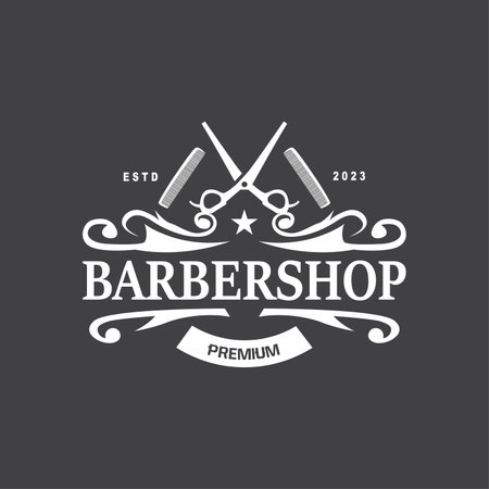 Barbershop Logo, Barber Scissors Vector, Old Design Retro Vintage Typography Ornamentのイラスト素材