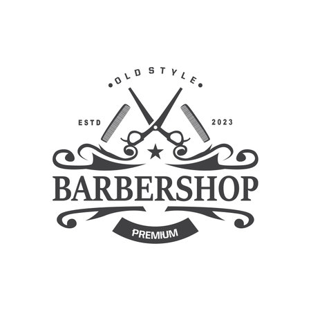 Barbershop Logo, Barber Scissors Vector, Old Design Retro Vintage Typography Ornamentのイラスト素材
