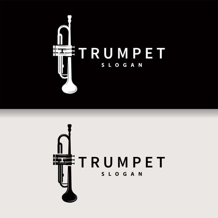 simple brand silhouette design brass musical instrument trumpet, classic jazz trumpet logoのイラスト素材