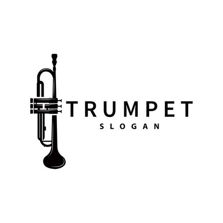 simple brand silhouette design brass musical instrument trumpet, classic jazz trumpet logoのイラスト素材