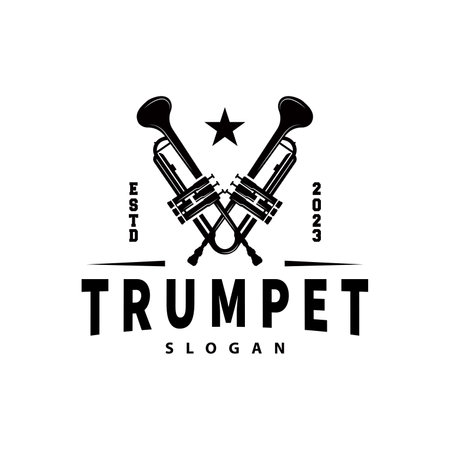 simple brand silhouette design brass musical instrument trumpet, classic jazz trumpet logoのイラスト素材