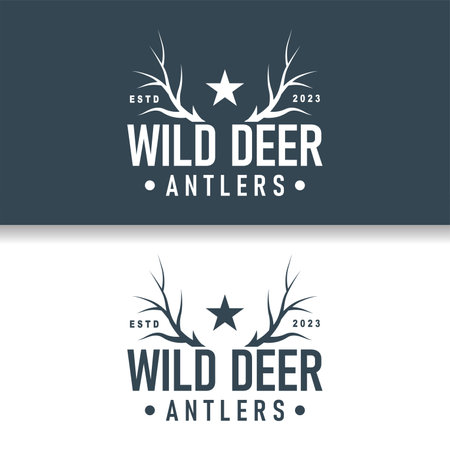 Deer logo, vintage wild deer hunter design deer antlers Product brand illustrationのイラスト素材
