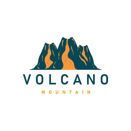 Volcano logo illustration silhouette design volcano mountain erupting with simple rocks and lavaのイラスト素材