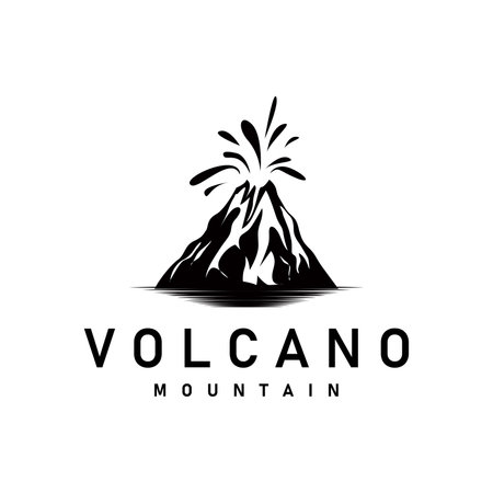Volcano logo illustration silhouette design volcano mountain erupting with simple rocks and lavaのイラスト素材