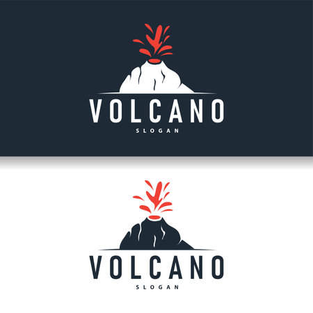 Volcano logo illustration silhouette design volcano mountain erupting with simple rocks and lavaのイラスト素材