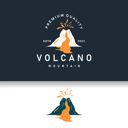 Volcano logo illustration silhouette design volcano mountain erupting with simple rocks and lavaのイラスト素材