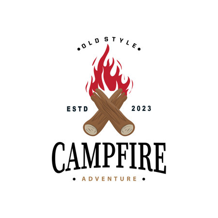 Design wood and fire, logo campfire bonfire vector camping adventure vintage illustrationのイラスト素材