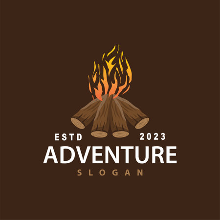 Design wood and fire, logo campfire bonfire vector camping adventure vintage illustrationのイラスト素材