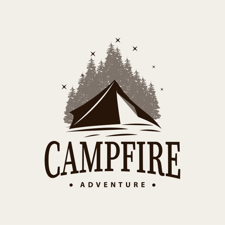 Camping logo wild forest design outdoor adventure illustration of trees and simple tentのイラスト素材