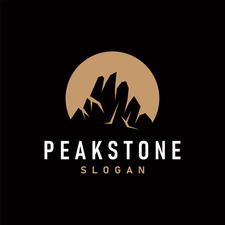 mountain rock peak logo simple design black silhouette natural stone brand templateのイラスト素材