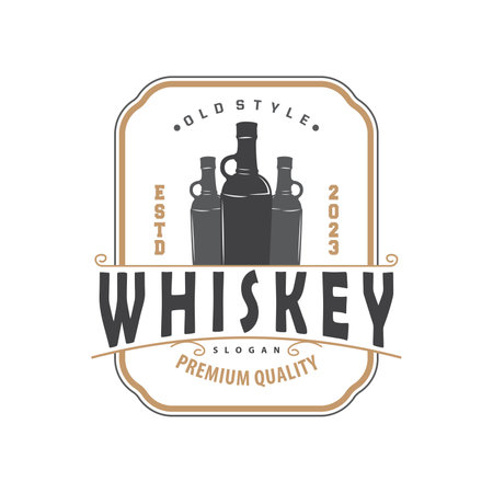 Whiskey Logo, Drink Label Design With Old Retro Vintage Ornament Illustration Premium Templateのイラスト素材