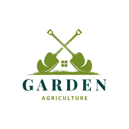 Garden logo inspirational design for simple vintage style plantation equipment for a nature concept company brandのイラスト素材