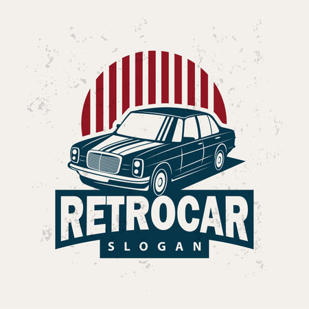 Classic car logo design badge stamp vector vehicle muscle car old vintage retro template illustrationのイラスト素材