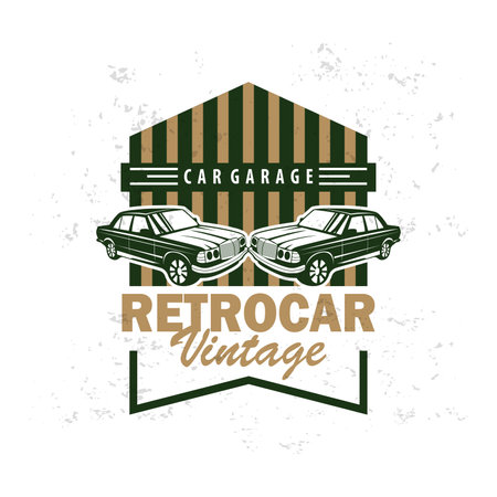 Classic car logo design badge stamp vector vehicle muscle car old vintage retro template illustrationのイラスト素材