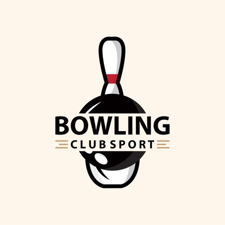 Bowling Sports Club Logo, Bowling Ball And Pin Design Vector Tournament Templet Illustrationのイラスト素材