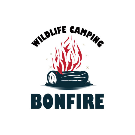 Design wood and fire, logo campfire bonfire vector camping adventure vintage illustrationのイラスト素材
