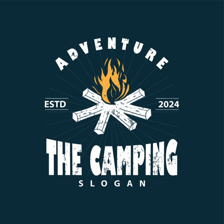 Design wood and fire, logo campfire bonfire vector camping adventure vintage illustrationのイラスト素材