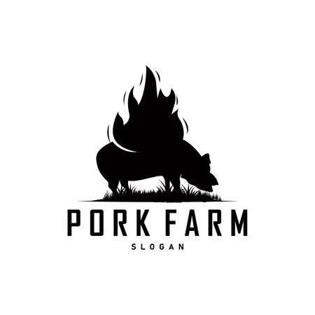 Pig logo grilled pork pig simple rustic stamp vector emblem livestock barbecue BBQ vintage design inspirationのイラスト素材