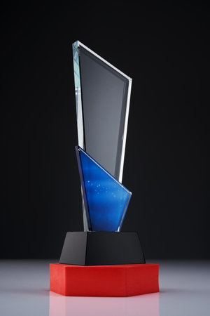 crystal trophy against gray backgroundの写真素材
