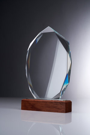 crystal trophy against gray backgroundの写真素材