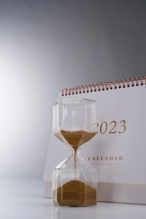 hour glass  with 2023 calendarの写真素材