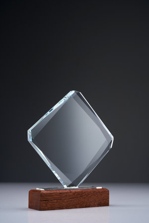 crystal trophy against gray backgroundの写真素材