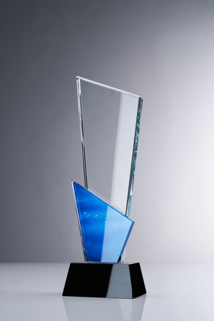 crystal trophy against gray backgroundの写真素材