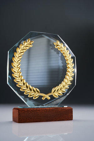 crystal trophy against gray backgroundの写真素材