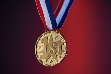 gold medal on the colored backgroundの写真素材