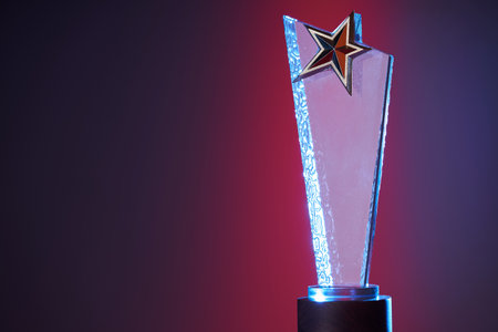 close up of crystal trophy on colored backgroundの写真素材