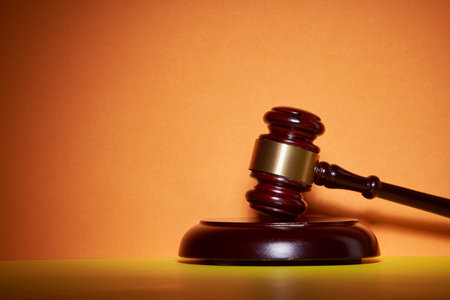 close up of gavel hammer on gray backgroun,law concept