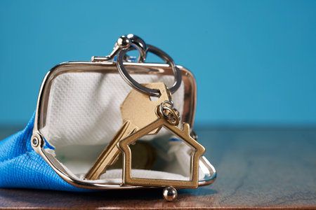 house shape key ring and coin purseの写真素材
