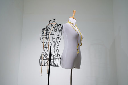Stylish wire tailor's mannequin and  vintage manniquinの写真素材