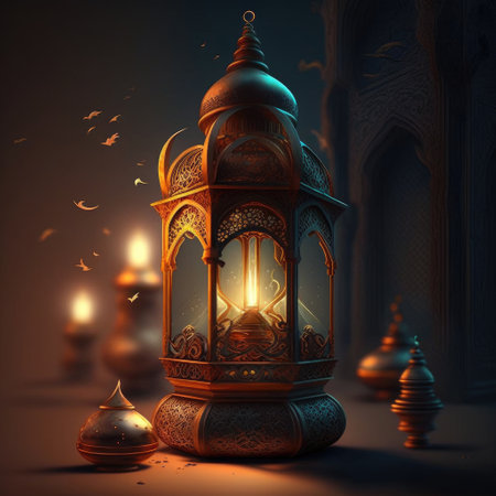 ai generated authentic arabic lantern for ramadan festive decoration and greetingの素材