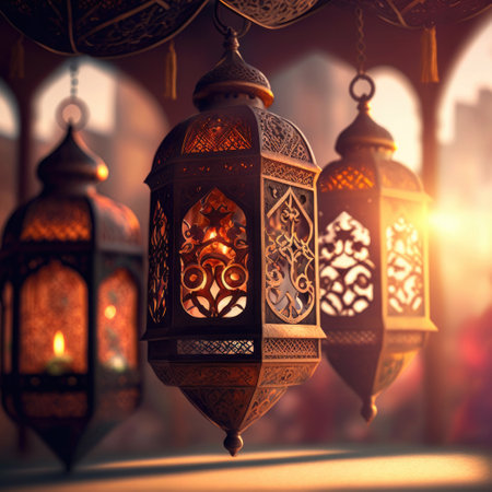 ai generated image  beautiful arabic lantern in a mosqueの素材