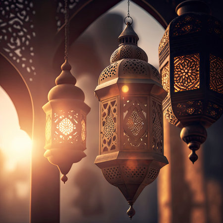 ai generated image  beautiful arabic lantern in a mosqueの素材