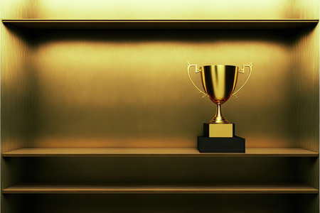 ai generated gold trohphy on the book shelf , symbol of achievement and successの素材