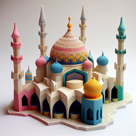 ai generated plasticine  miniature mosque against simple backgroundの素材