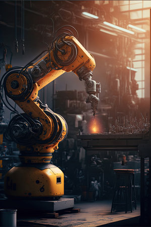 ai generated robotics automatic arms machine in intelligent factory automotive industrial with monitoring system software. Digital manufacturing operation. Industry 4.0の素材