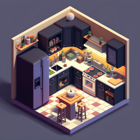 ai generated isometric space for kitchen with all the applicance and arrangement for renovation projectの素材