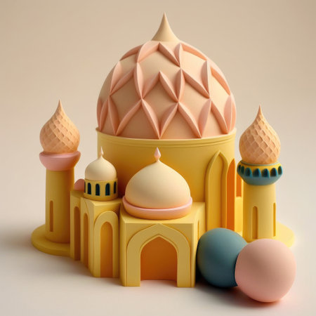 ai generated plasticine  miniature mosque against simple backgroundの素材