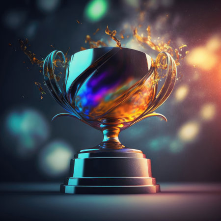 ai generated gold trohphy with confetti  , symbol of achievement and successの素材