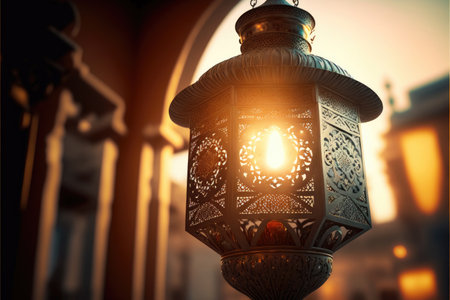 ai generated authentic arabic lantern for ramadan festive decoration and greetingの素材
