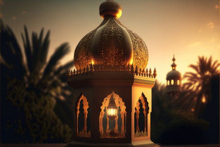 ai generated authentic arabic lantern for ramadan festive decoration and greetingの素材
