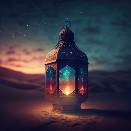 ai generated authentic arabic lantern for ramadan festive decoration and greetingの素材