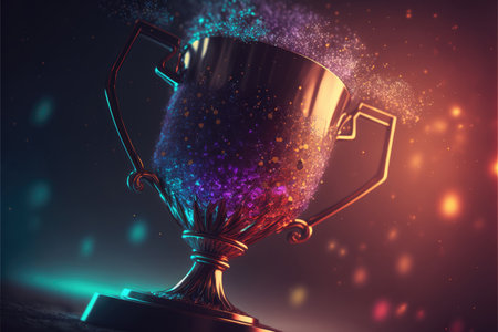 ai generated trophy with selective focus , light bokeh, lense flare winner celebrationの素材