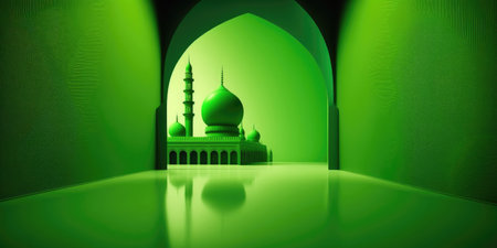 ai generated illustration of muslim mosque, for ramadan greeting card, banner, panaroma size have more room to crop .の素材